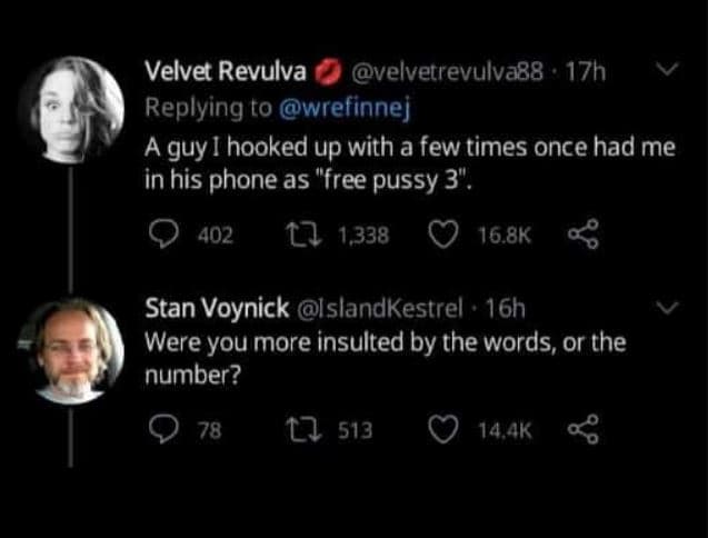 Velvet revulva velvetrevulva88 17h replying to wrefinnej a guy hooked up with a