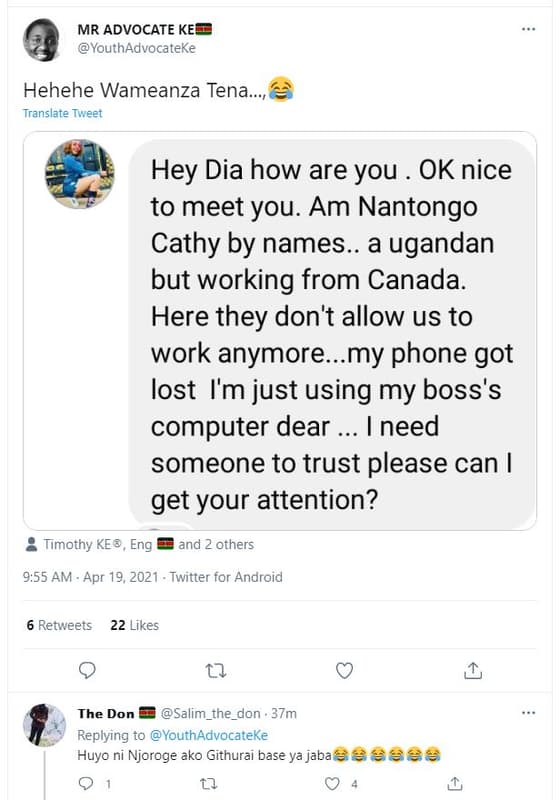 Mr advocate ke youthadvocateke hehehe wameanza tena_ translate tweet hey dia how