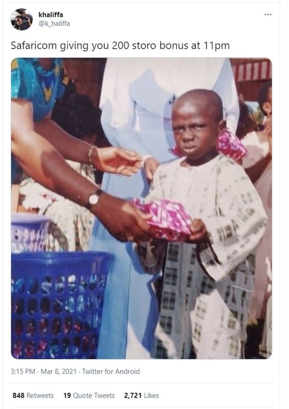 Khaliffa k_haliffa safaricom giving you 200 storo bonus at 11pm 3,15 pm mar , tw