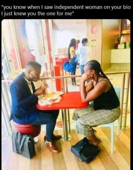 You know when saw independent woman on your bio ijust knew you the one for me