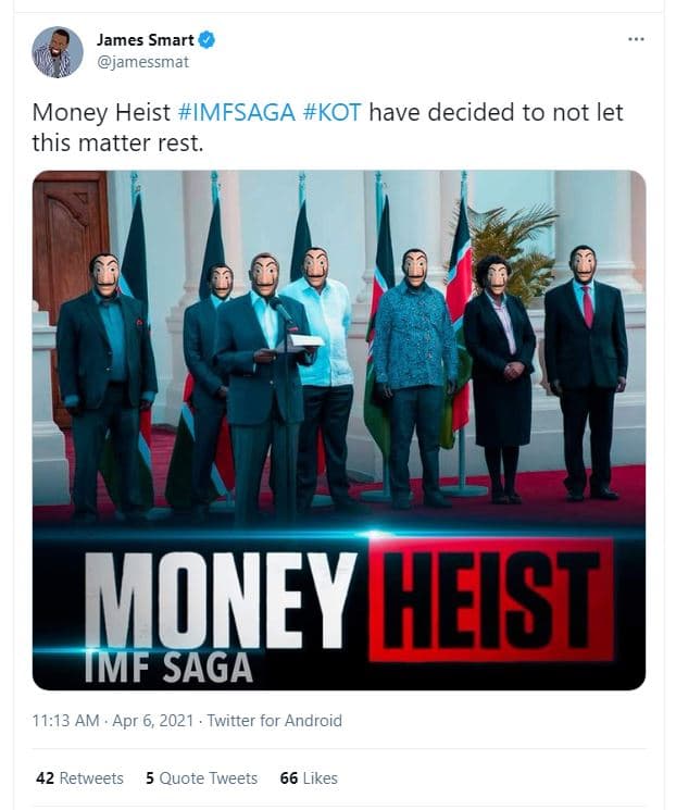 James smart jamessmat money heist imfsaga kot have decided to not let this matte