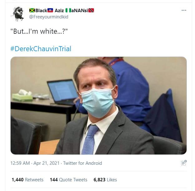 Iblack aziz lanansil freeyourmindkid but.l'm white..? derekchauvintrial 12.59 am