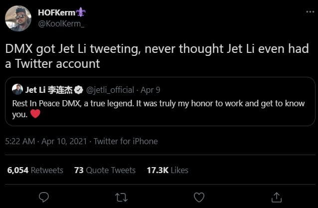 Hofkerm koolkerm _ dmx got jet li tweeting never thought jet li even had a twitt
