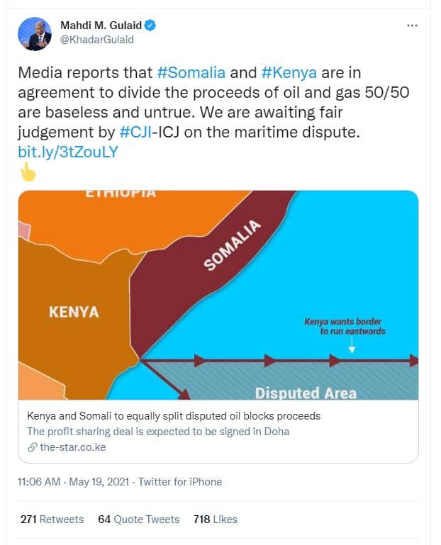 Mahdi m. gulaid khadargulaid media reports that somalia and kenya are in agreeme