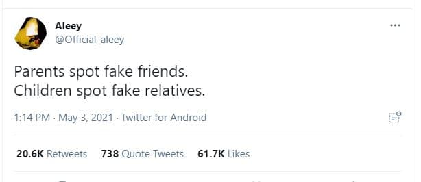 Aleey official_aleey parents spot fake friends. children spot fake relatives 1,1