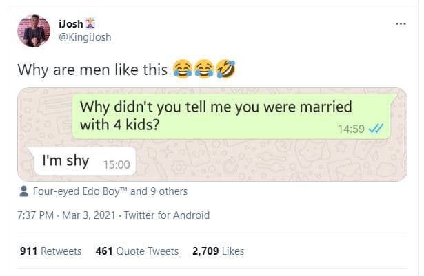 Ijosh kingilosh why are men like this à24 why didn't you tell me you were marrie