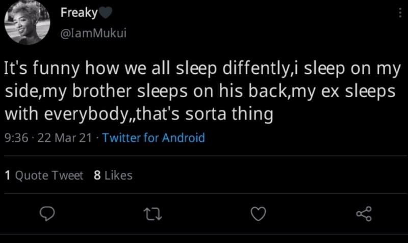 Freaky ammukui it's funny how we all sleep diffently,i sleep on my side,my broth