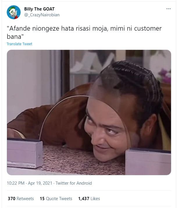 Billy the goat crazynairobian 'afande niongeze hata risasi moja mimi ni customer