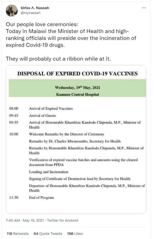 Idriss a nassah mynassah our people love ceremonies today in malawi the minister