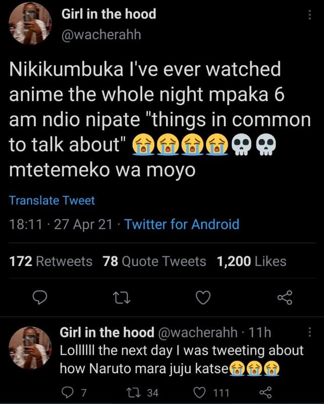 Girl in the hood wacherahh nikikumbuka l've ever watched anime the whole night m
