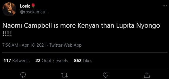 Losie rosekamau _ naomi campbell is more kenyan than lupita nyongo w 7.56 am . a