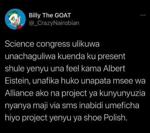 Billy the goat _crazynalrobian science congress ulikuwa unachaguliwa kuenda ku p