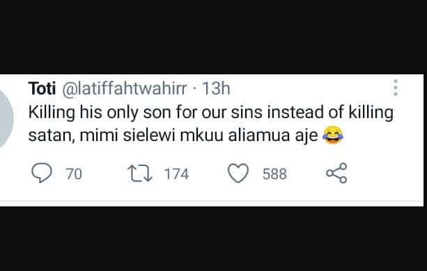 Toti latiffahtwahirr 13h killing his only son for our sins instead of killing sa