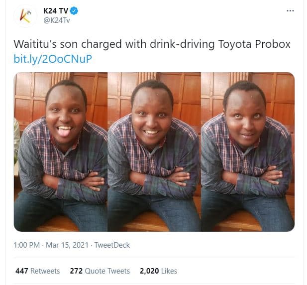 K24 tv kz4tv waititu's son charged with drinkdriving toyota probox bit.ly2oocnup