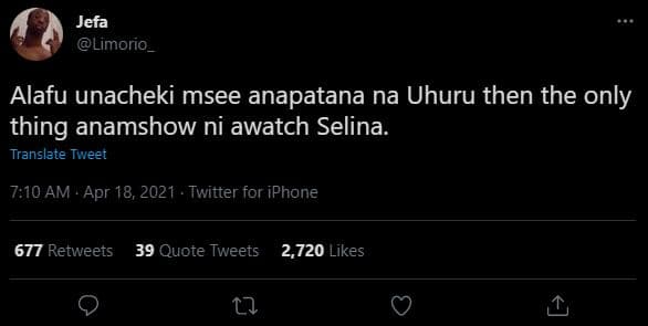 Jefa limorio_ alafu unacheki msee anapatana na uhuru then the only thing anamsho
