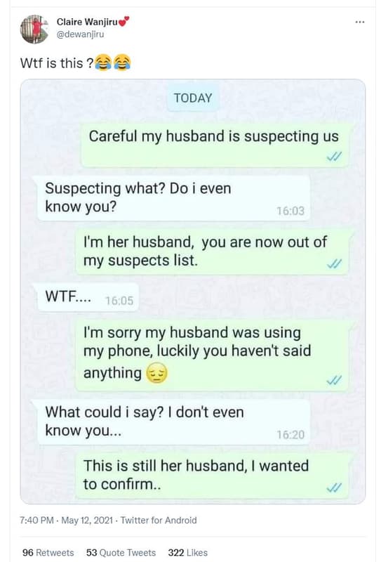Claire wanjiru dewanjiru wtf is this ? today careful my husband is suspecting us