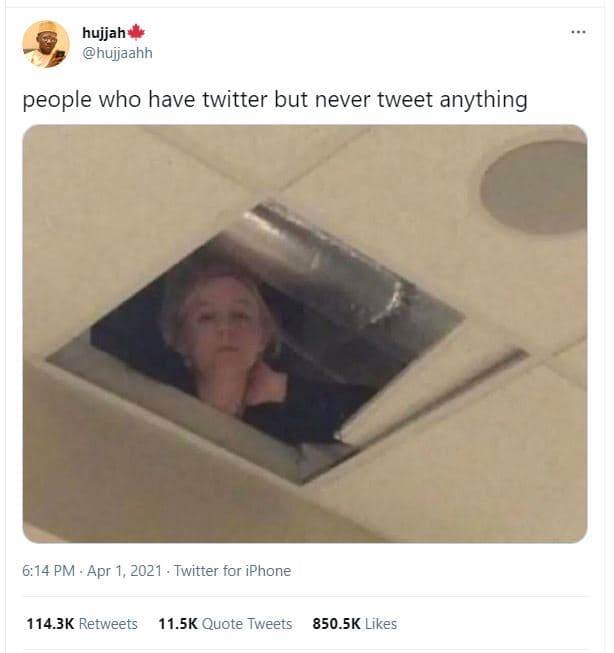 Hujjah hujjaahh people who have twitter but never tweet anything 6.14 pm apr 1,