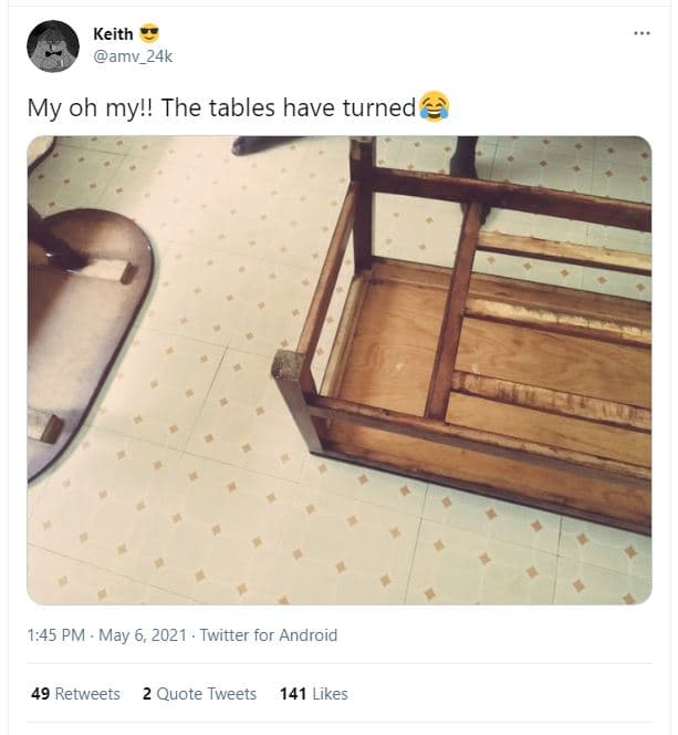 Keith amv_24k my oh my!! the tables have turned 1,45 pm may 6, twitter for andro