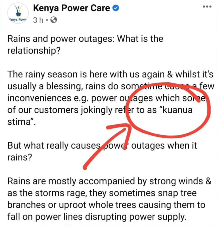 Kenya power care yenya powe 3 h rains and power outages what is the relationship