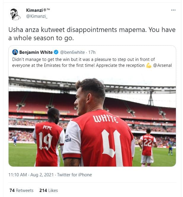 Kimanzi kimanzi _ usha anza kutweet disappointments mapema. you have whole seaso