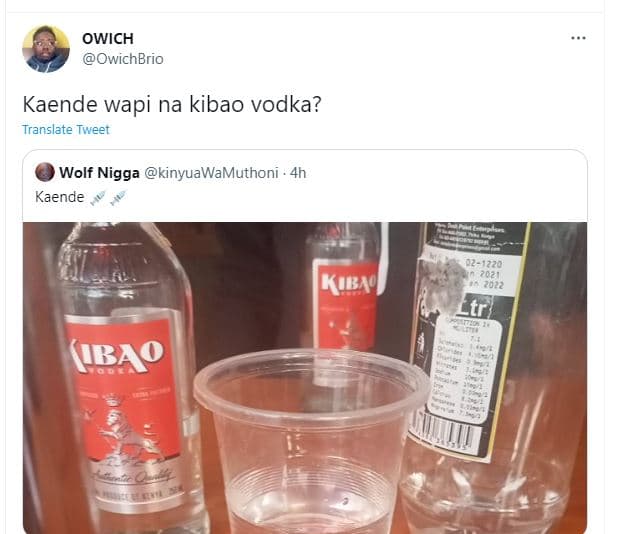 Owich owichbrio kaende wapi na kibao vodka? translate tweet wolf 'nigga kinyuawa