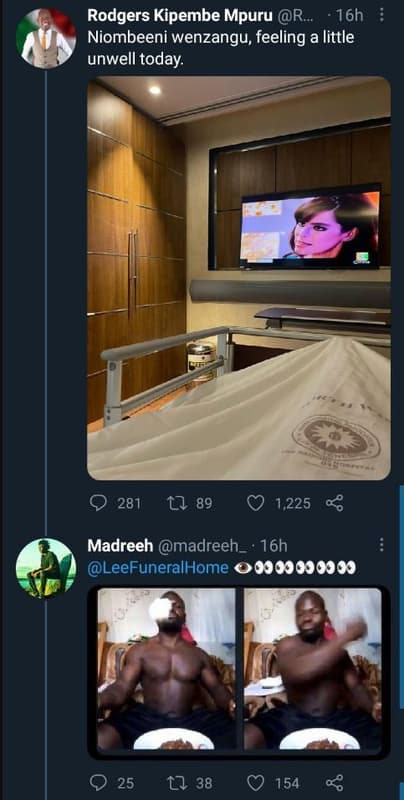 Rodgers kipembe mpuru r 16h niombeeni wenzangu, feeling a little unwell today 28