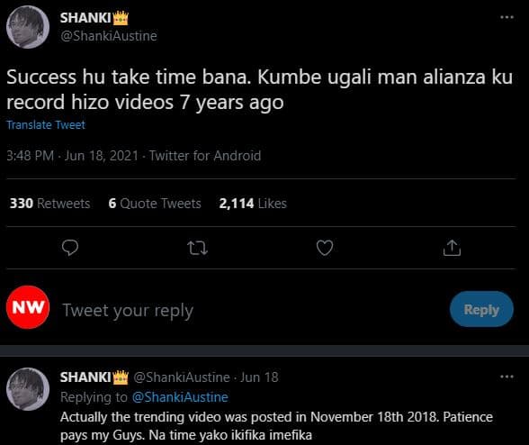 Shanki shankiaustine success hu take time bana. kumbe ugali man alianza ku recor