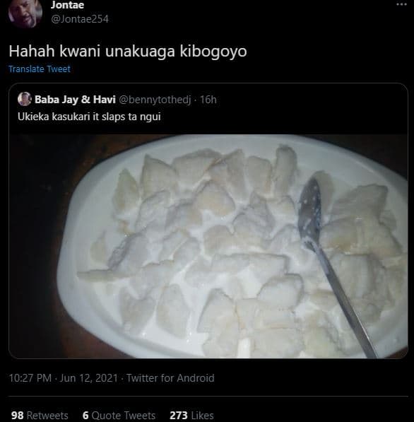 Jontae jontae254 hahah kwani unakuaga kibogoyo translate tweet baba jay havi ben