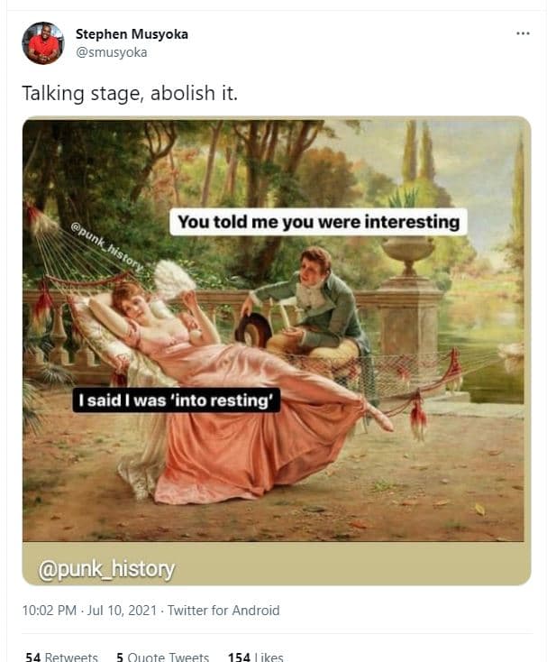 Stephen musyoka smusyoka talking stage abolish it. you told me you were interest