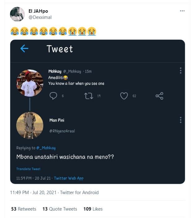 El jahpo dexximal aefàfàfà tweet mohkay _mohkay 13m amediliti you know liar when