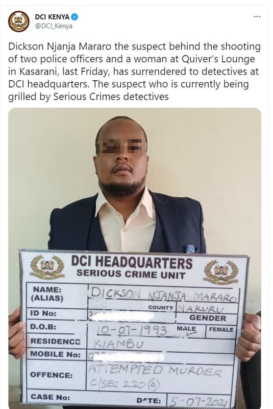 Dci kenya dci_kenya dickson njanja mararo the suspect behind the shooting of two