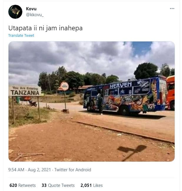 Kovu kkovu_ utapata ii ni jam inahepa translate tweet you tanzania heaven! 9.54