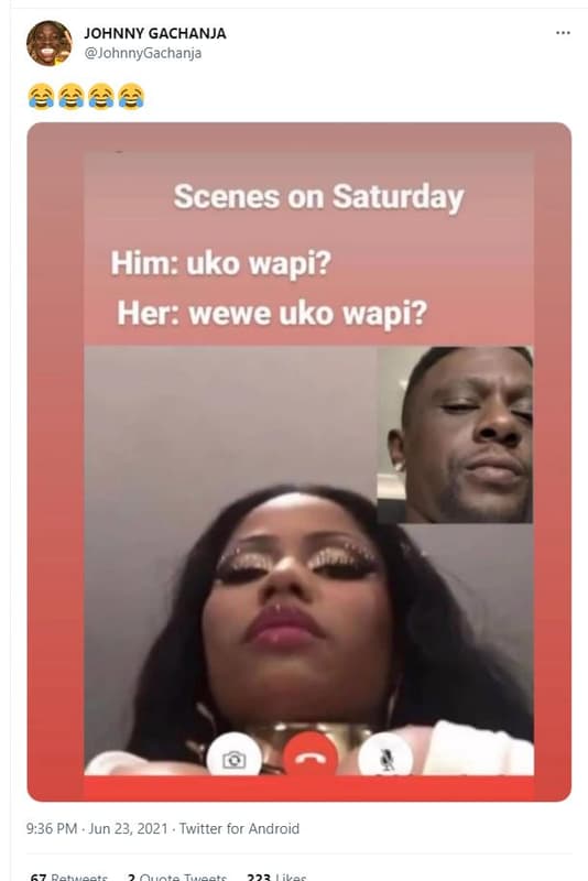 Johnny gachanja johnnygachanja scenes on saturday him uko wapi? her wewe uko wap