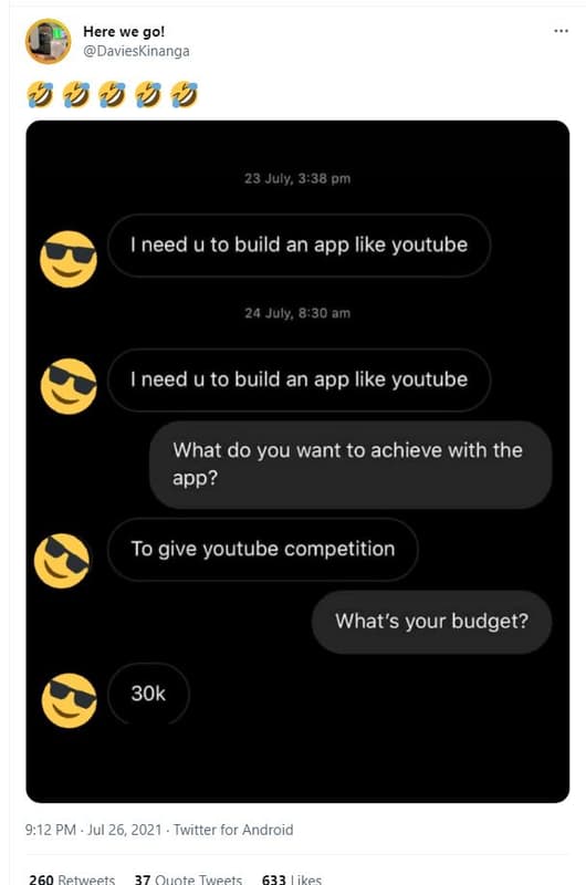 Here we go! davieskinanga 3 3 9 9 23 july 3.38 pm ineed u to build an app like y