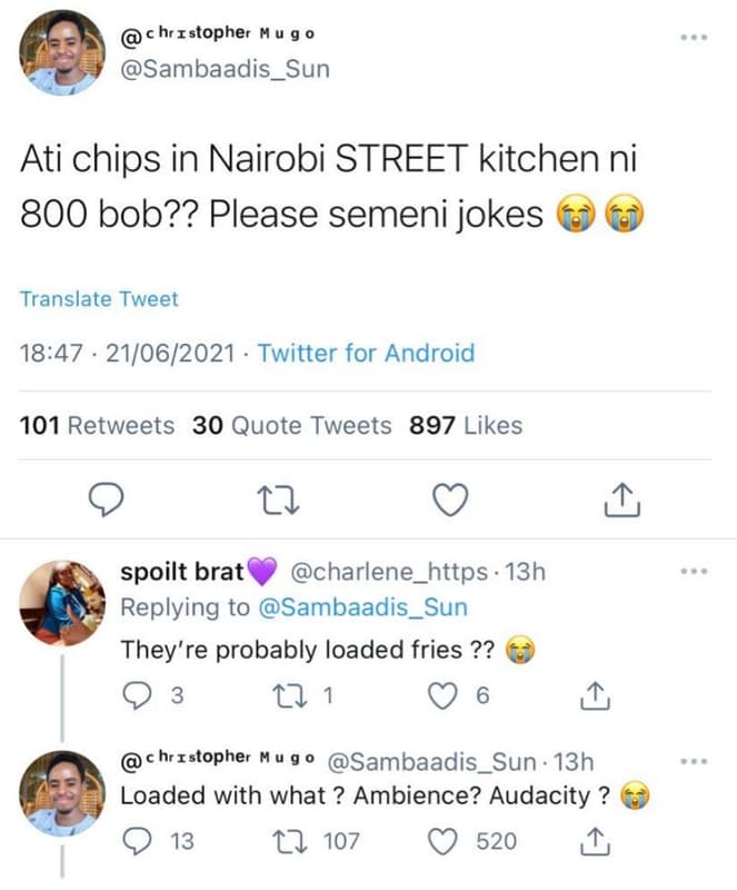 Hr istopher mu 9 sambaadis_sun ati chips in nairobi street kitchen ni 800 bob??