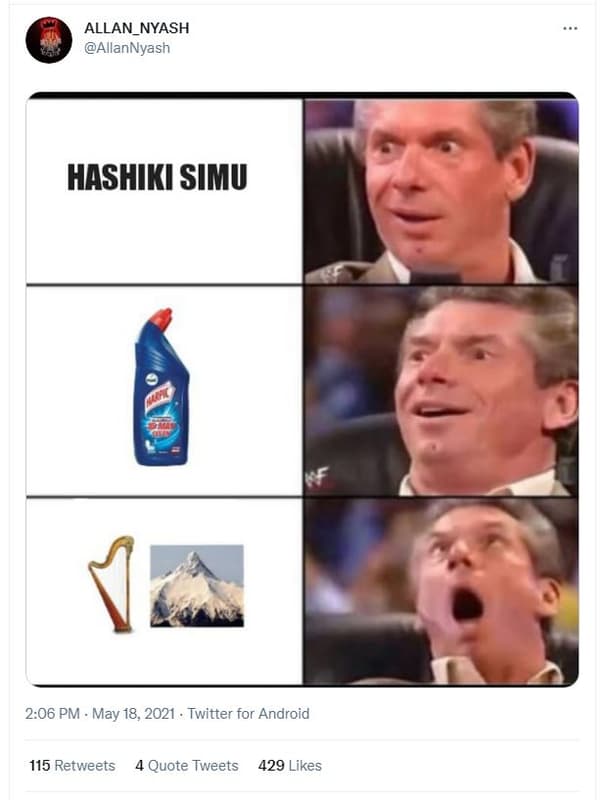 Allan_nyash allannyash hashiki simu 206 pm . may 18, twitter for android 115 ret