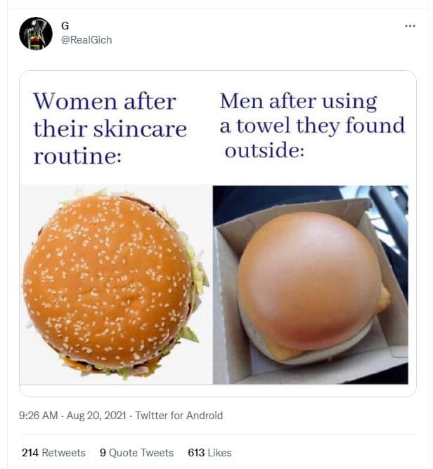 Realgich women after their skincare routine men after using a towel they found o