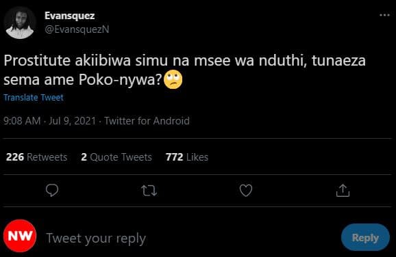 Evansquez evansquezn prostitute akiibiwa simu na msee wa nduthi, tunaeza sema am