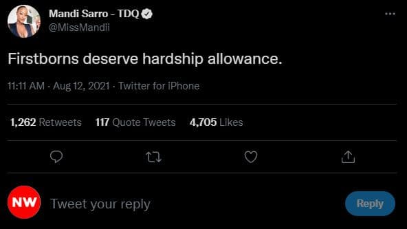 Mandi sarro tdq ? missmandii firstborns deserve hardship allowance. 11.11 am aug