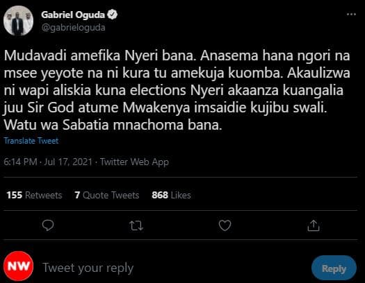 Gabriel oguda gabrieloguda mudavadi amefika nyeri bana. anasema hana ngori na ms
