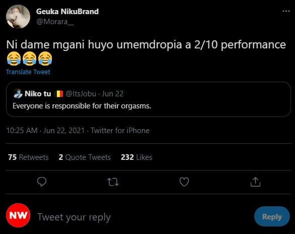 Geuka nikubrand morara ni dame mgani huyo umemdropia a 210 performance translate
