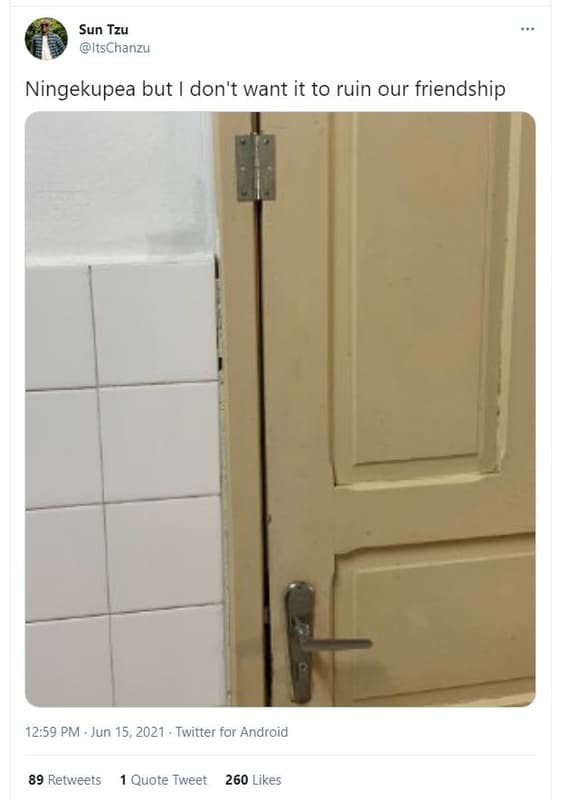 Sun tzu itschanzu ningekupea but don't want it to ruin our friendship 12.59 pm j