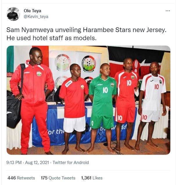 Ole teya kevin_teya sam nyamweya unveiling harambee stars new jersey he used hot