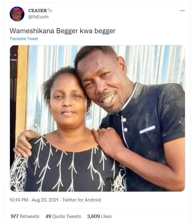 Ceaser itseuvin wameshikana begger kwa begger translate tweet 10.14 pm aug 20, t