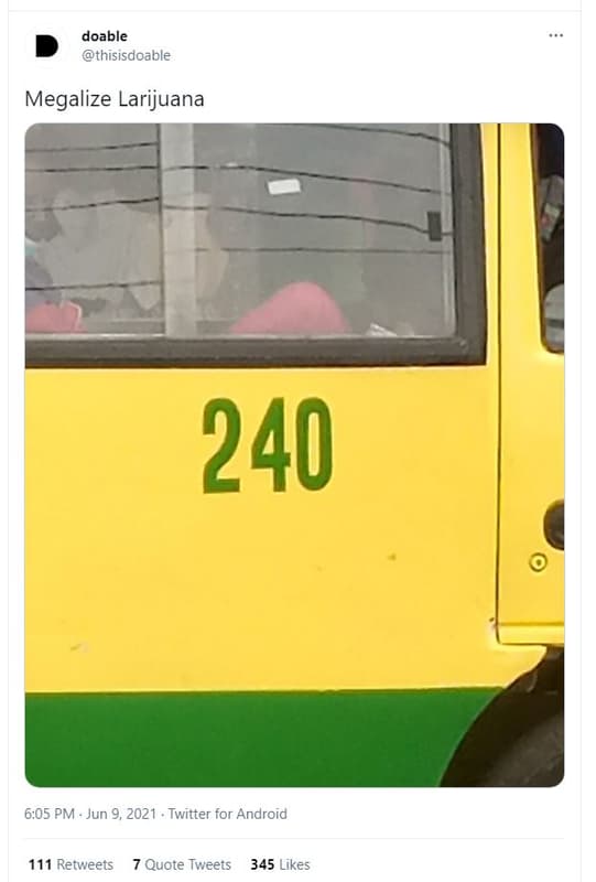 Doable thisisdoable megalize larijuana 240 6.05 pm jun 9, twitter for android 11