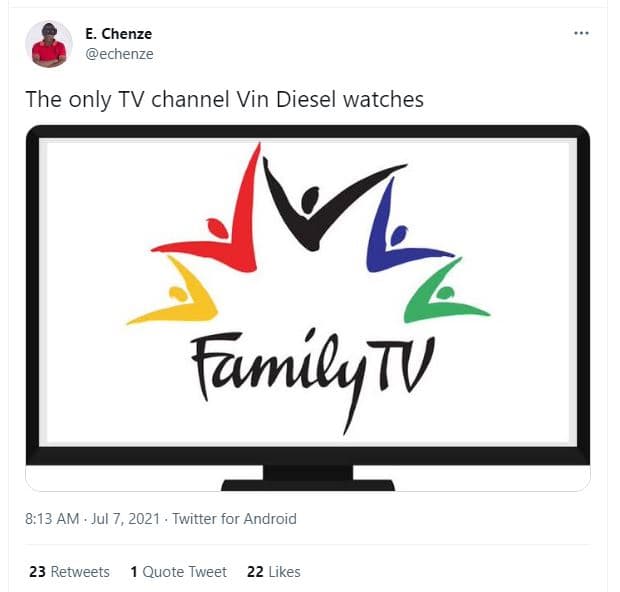 Chenze echenze the only tv channel vin diesel watches fmiltv 8,13 am jul 7, twit
