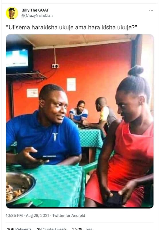 Billy the goat crazynairobian ulisema harakisha ukuje ama hara kisha ukuje? 10.3