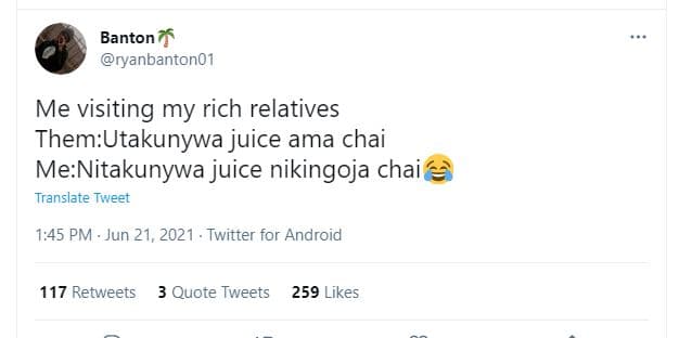 Banton ryanbantono1 me visiting my rich relatives themutakunywa juice ama chai m