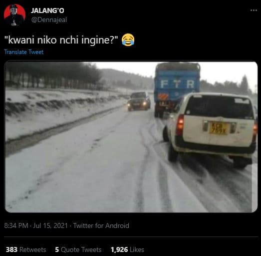 Jalang'o dennajeal kwani niko nchi ingine? translate tweet fyr 8.34 pm jul 15, t