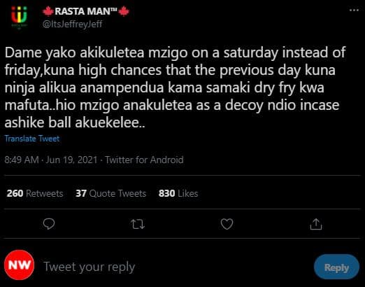 Rasta man itsjeffreyjeff dame yako akikuletea mzigo on a saturday instead of fri